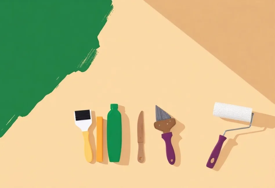 Outils de peinture disposés dans l'ordre des étapes du chantier