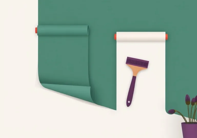 Pose de papier peint, rouleau et brosse à maroufler